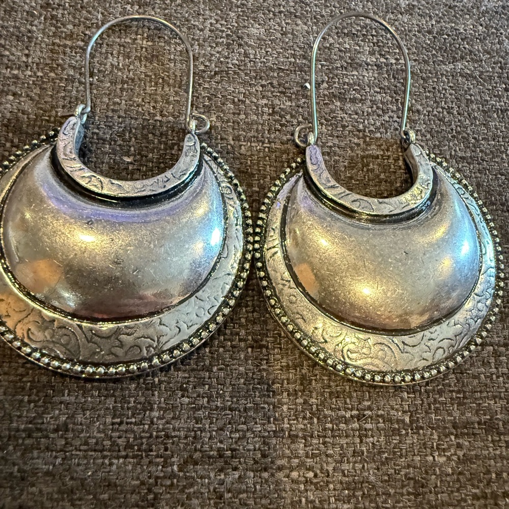 💕 Vintage Elegant Silver Hoop Earrings - 1970 Bohemian/Scandinavian